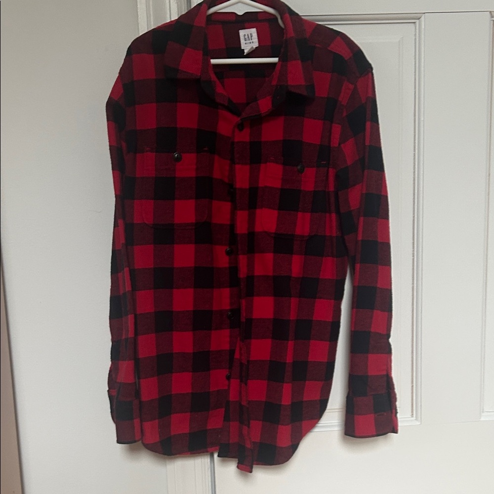 GAP Men's Bold Red and Black Checkered Shirt